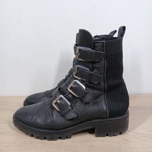 Dolce Vita Ankle Boots Women 8.5 Black Leather Buckle Strap Combat Moto Side Zip